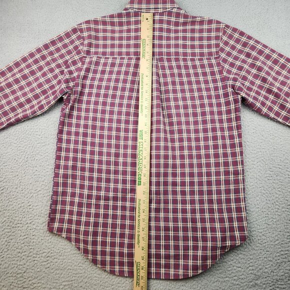 Vtg Wrangler Button Shirt Mens Medium Rugged Wear Brick Red Plaid Sawtooth Rodeo - Picture 9 of 11